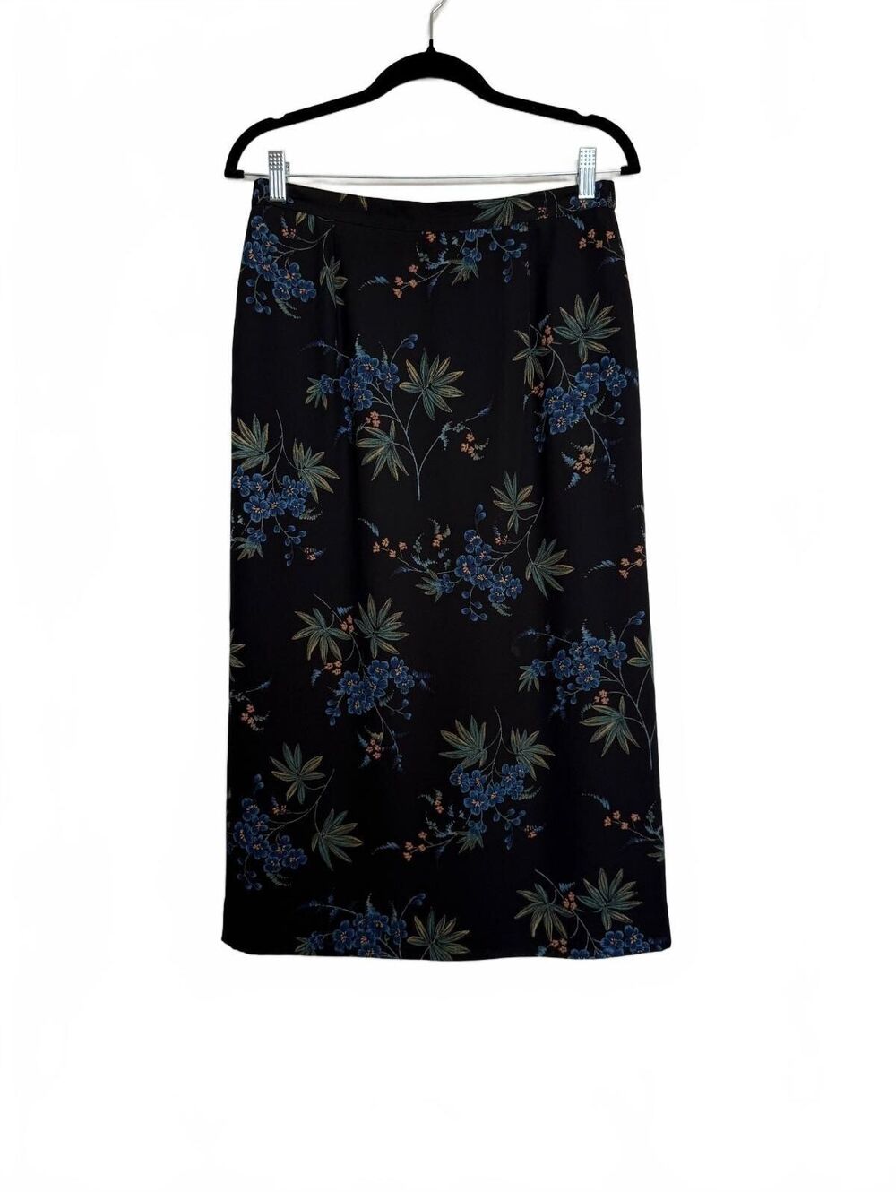Vintage Pendleton Petite Black Floral Midi Skirt Size 12
